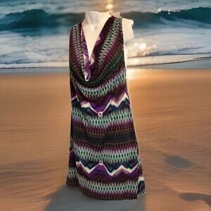 Urban Rose Dress Womens M Midi Halter Sun Southwestern Sleeveless Cowl Neck